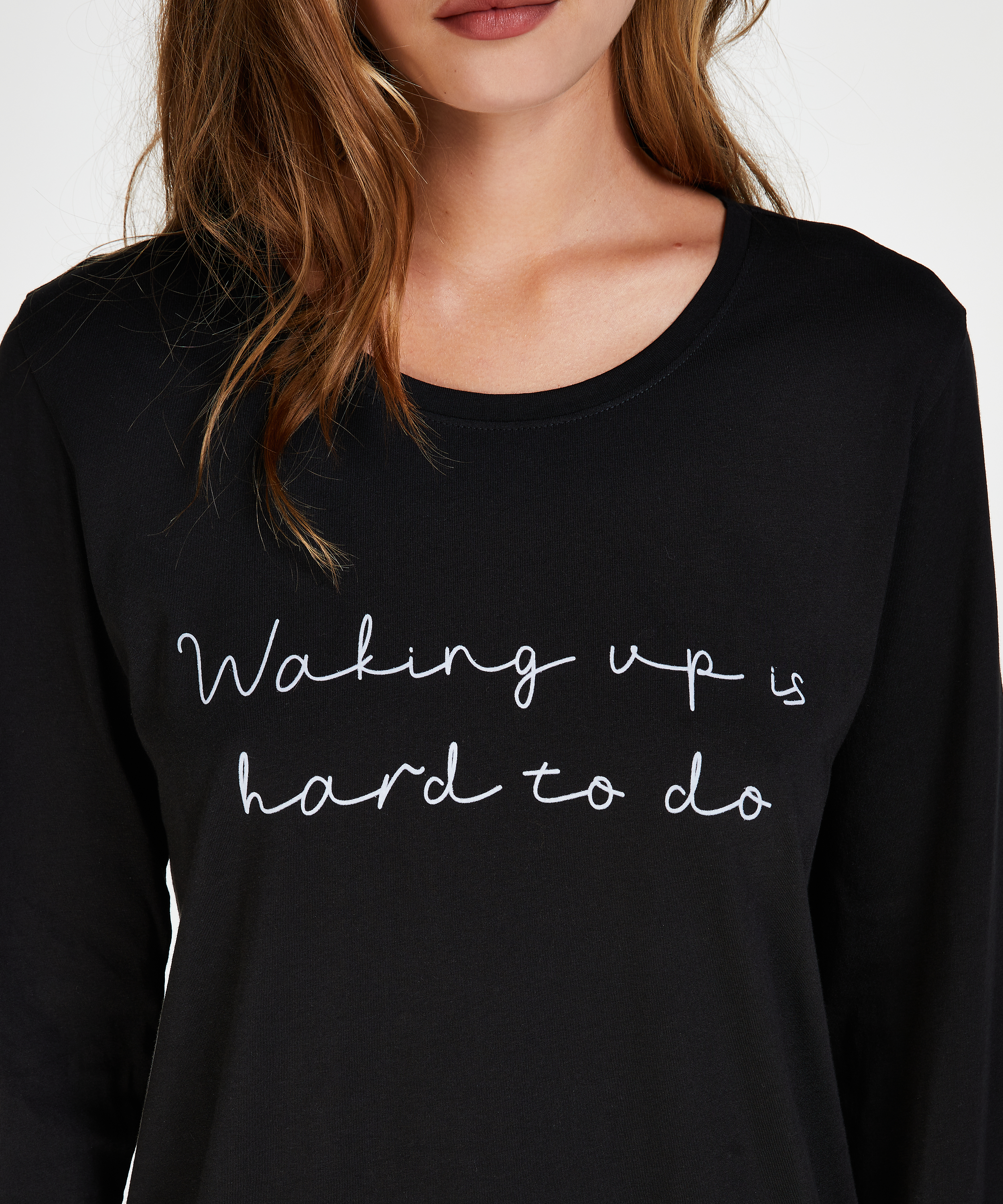 Natkjole med rund hals, Sort, main