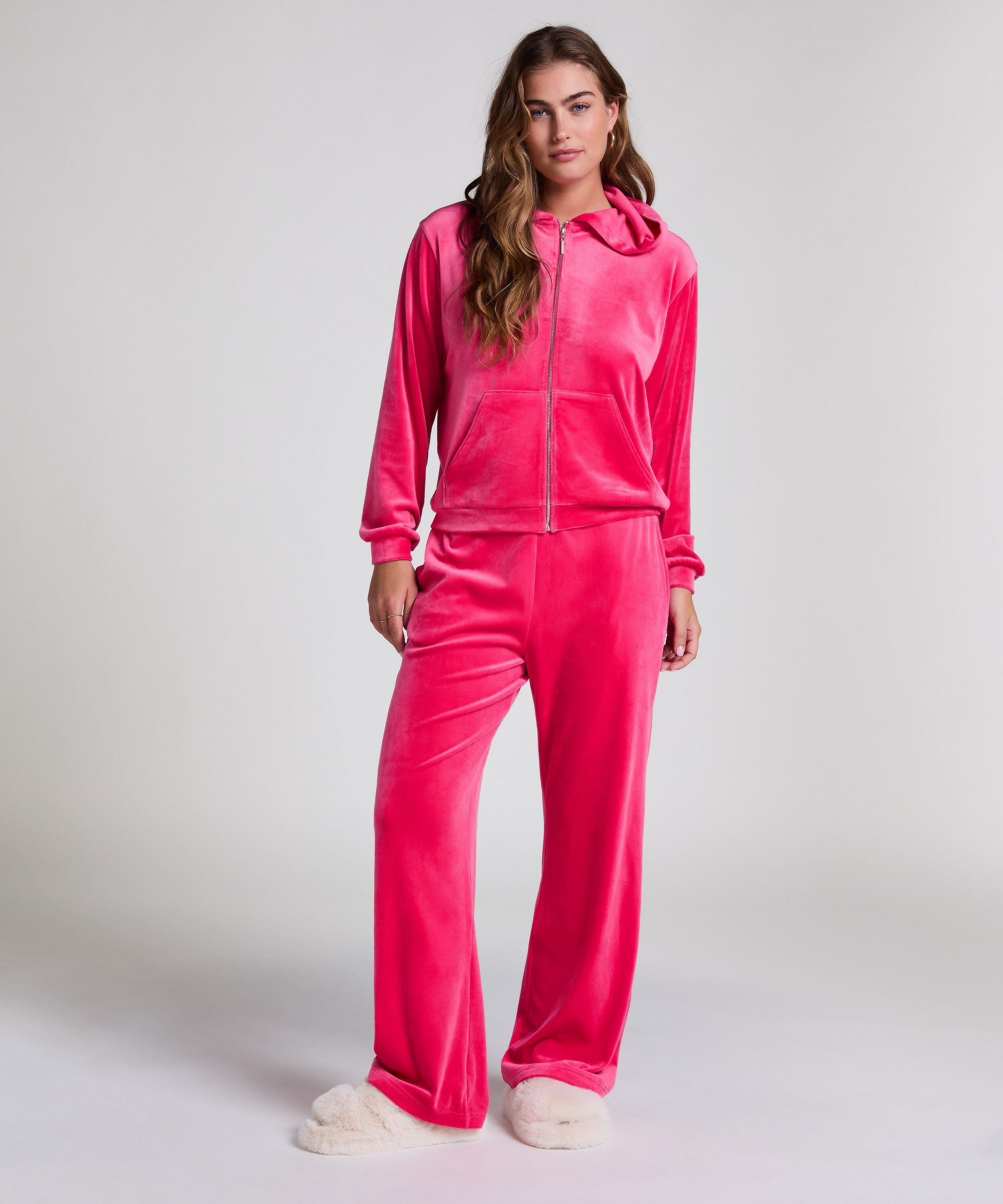 Pyjamasbukser i velour, Lyserød