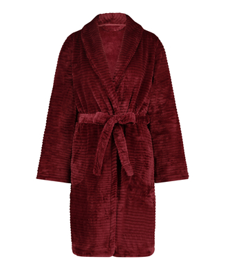 Kort ribstrikket badekåbe i fleece, rød