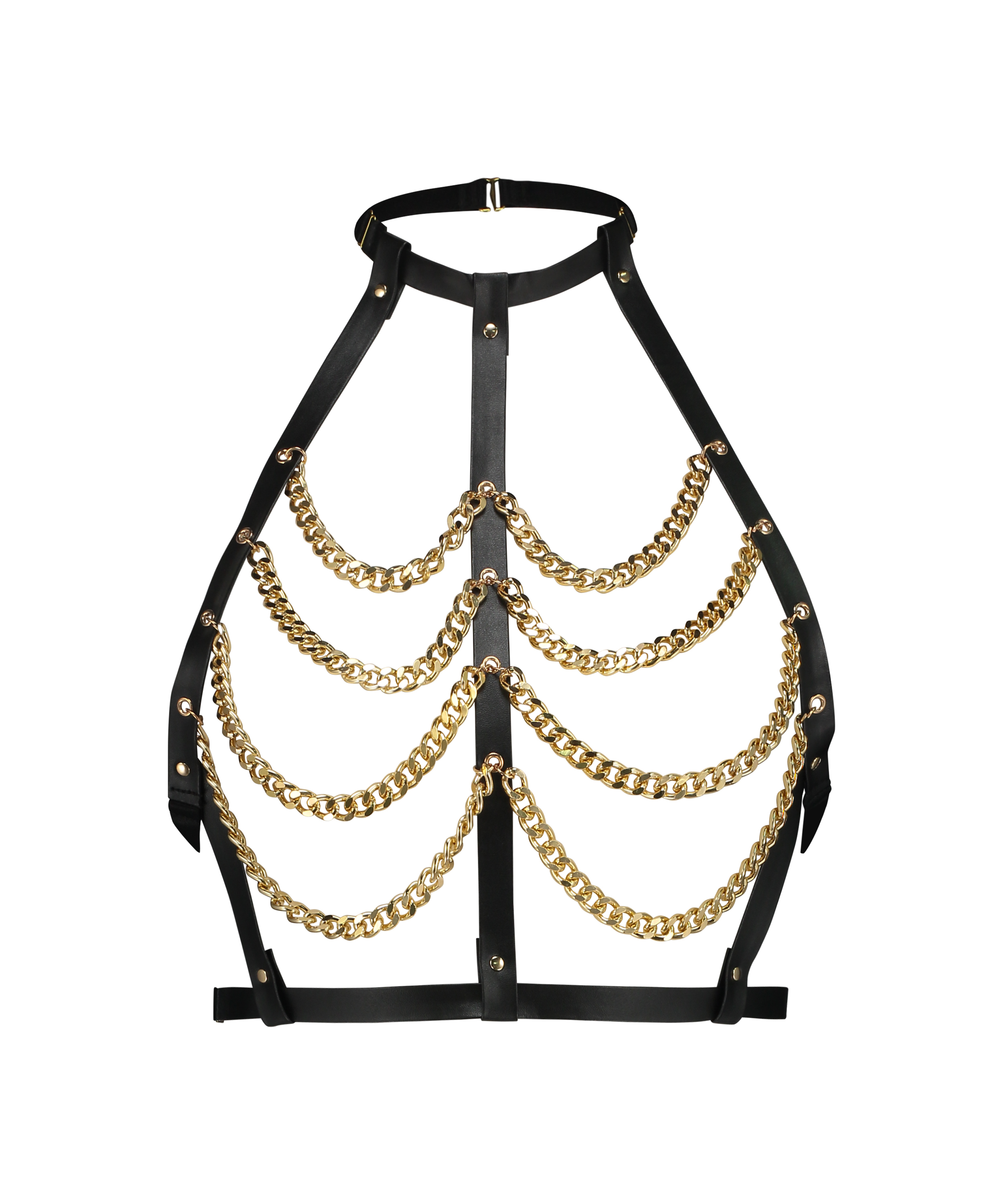 Kæde-bralette i kunstlæder, Sort, main