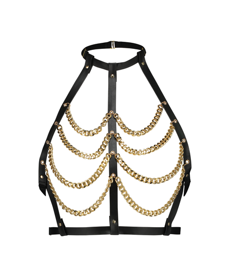 Kæde-bralette i kunstlæder, Sort