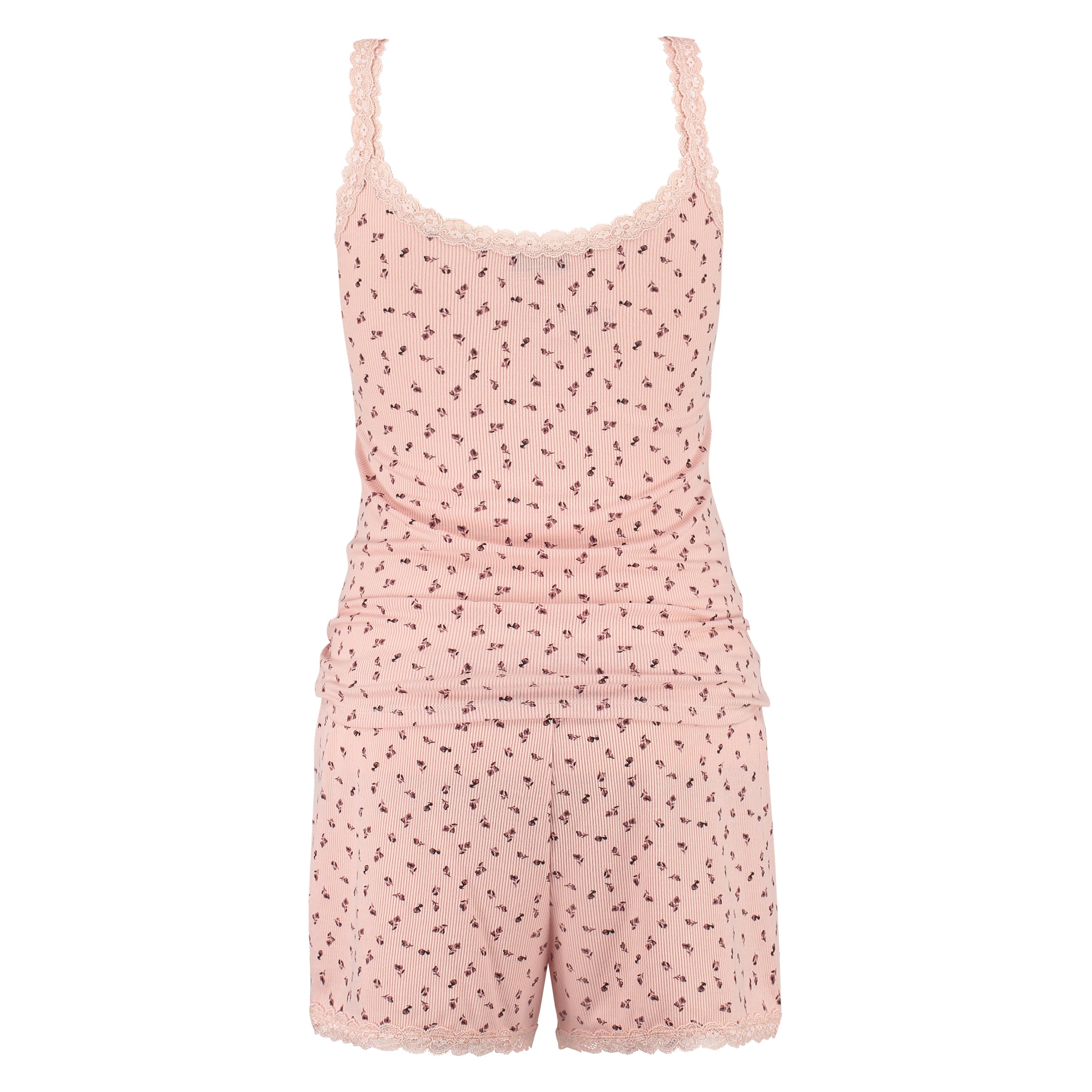 PJ short set Jersey rib Ditsey, pink, main