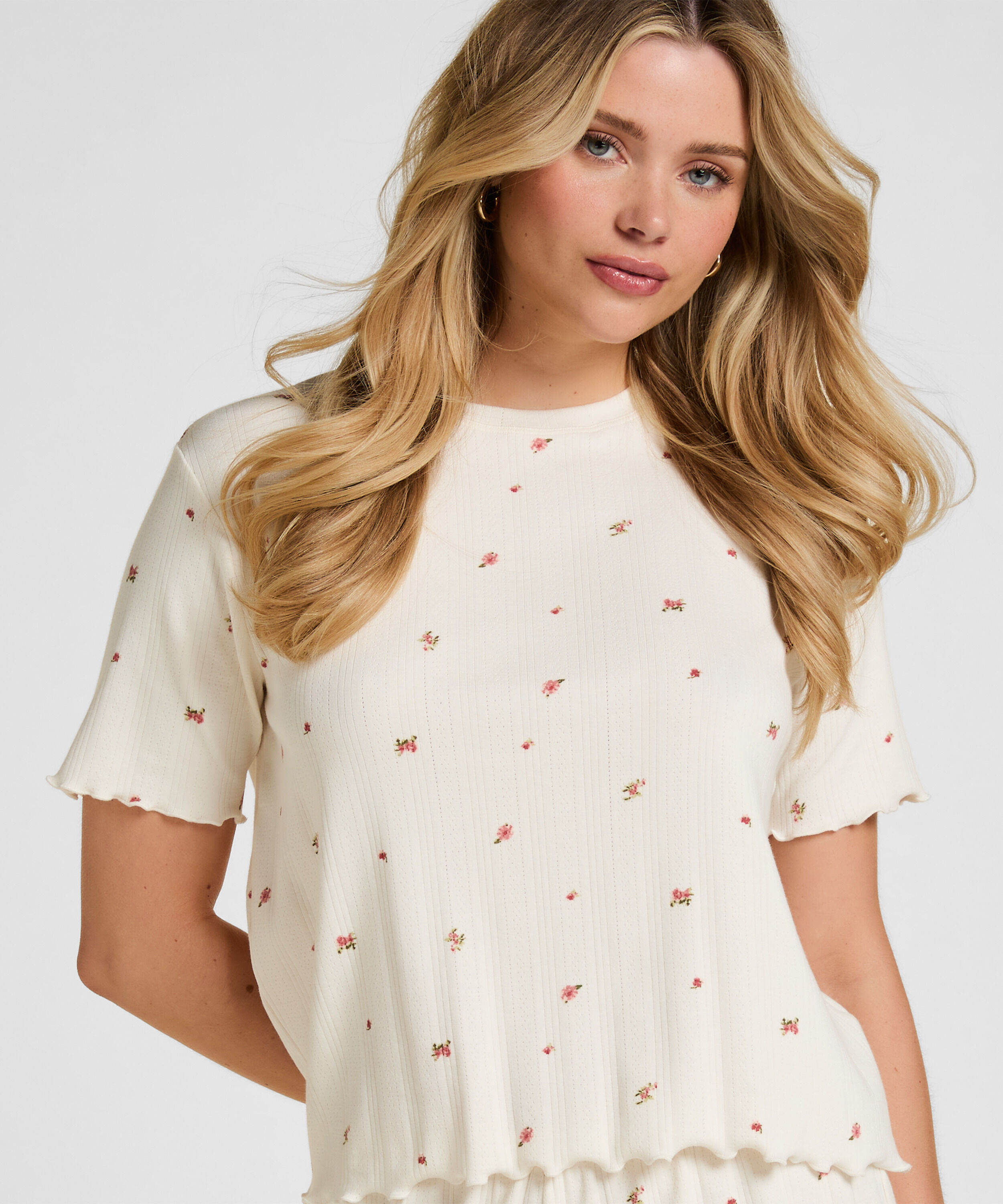 Pyjamas Top Pointelle, Hvid
