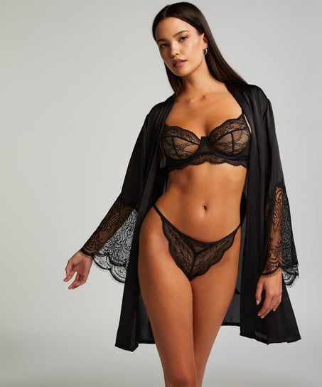 Lace Satin kimono, Sort