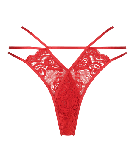 Fjernbetjening Vibrerende Lace Tanga Thong, Rød