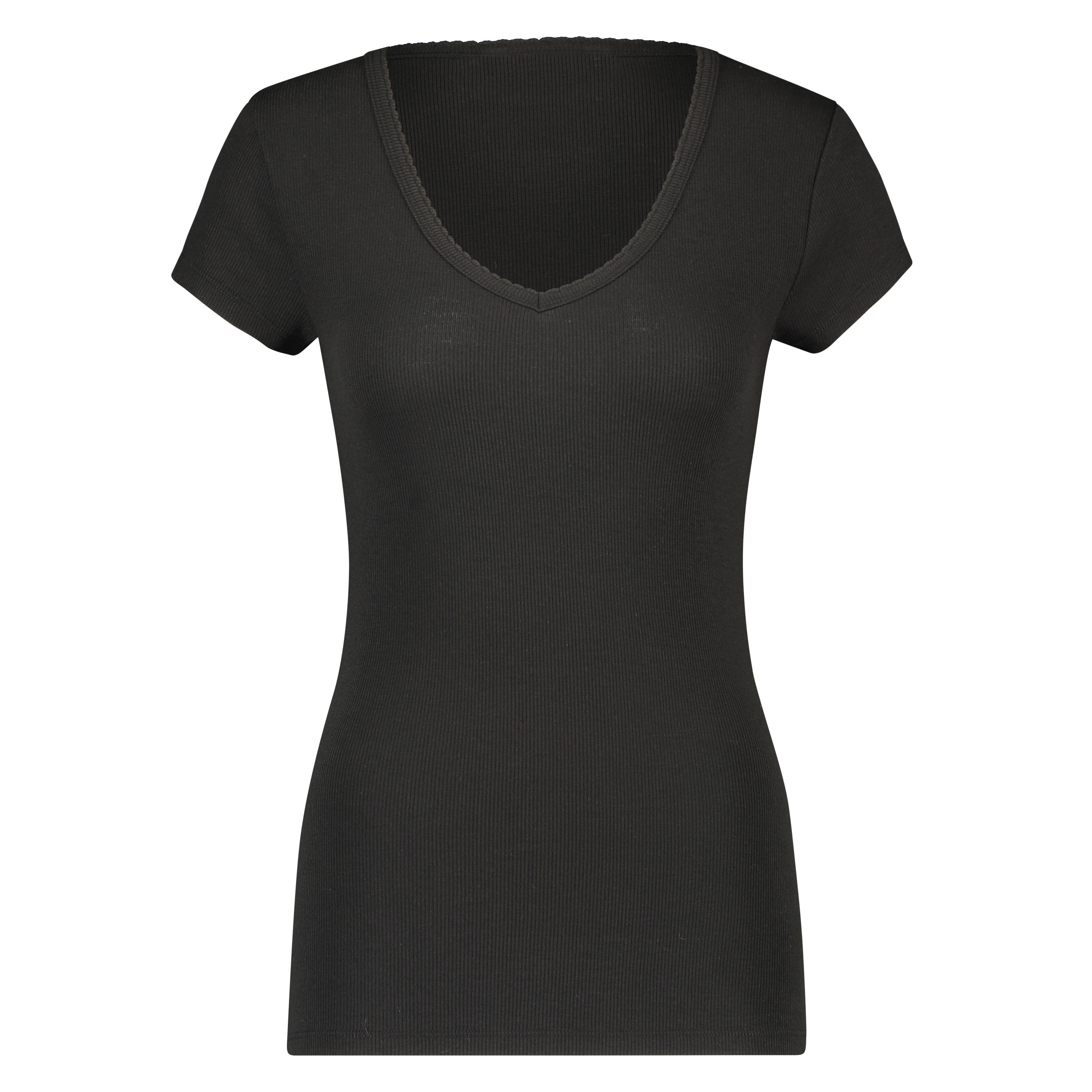 Pyjamastop korte ærmer rib, Sort, main