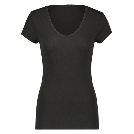 Pyjamastop korte ærmer rib, Sort