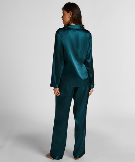 Pyjamass&aelig;t i blank satin, Bl&aring;