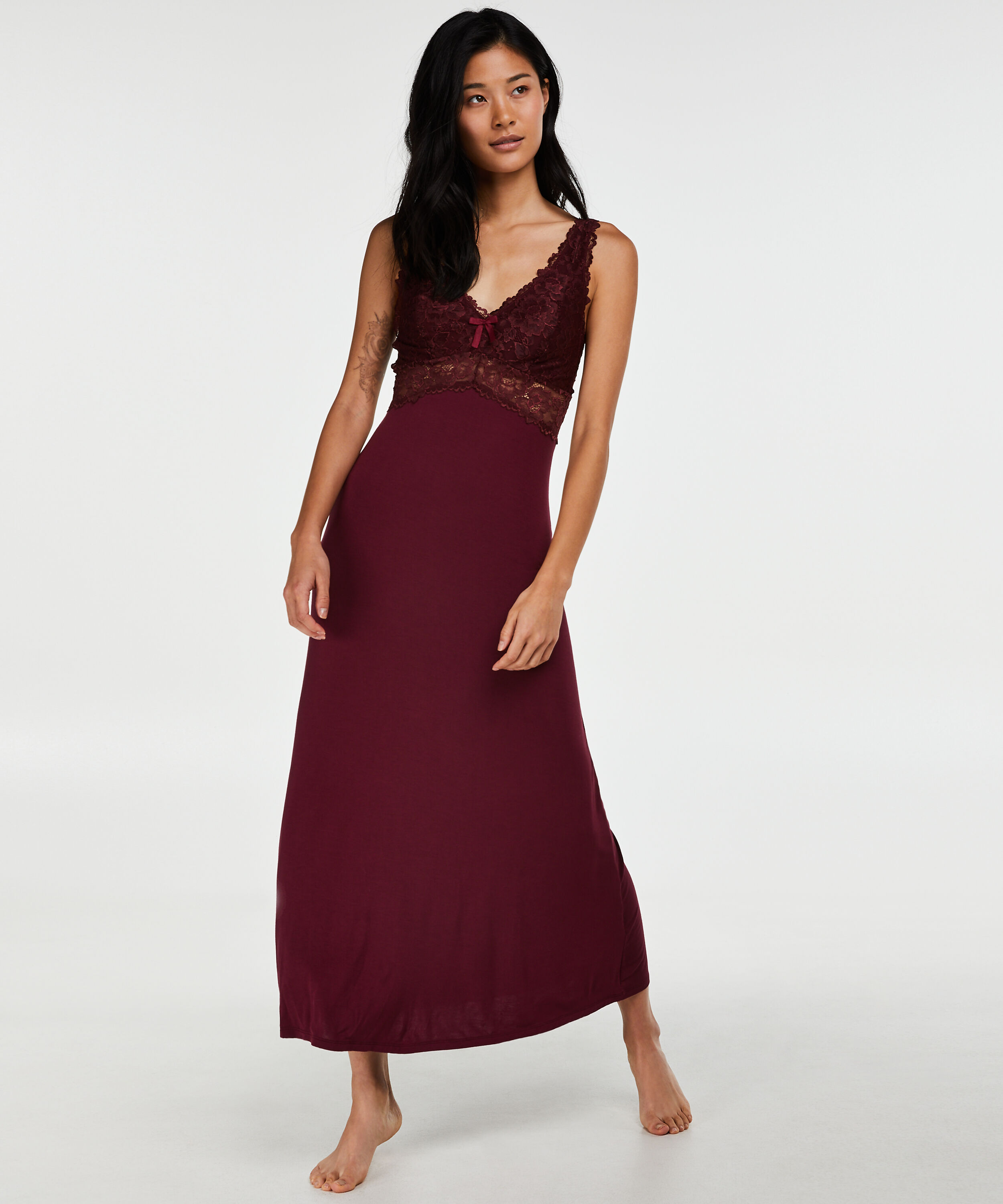 Modal Lace lang natkjole, Rød