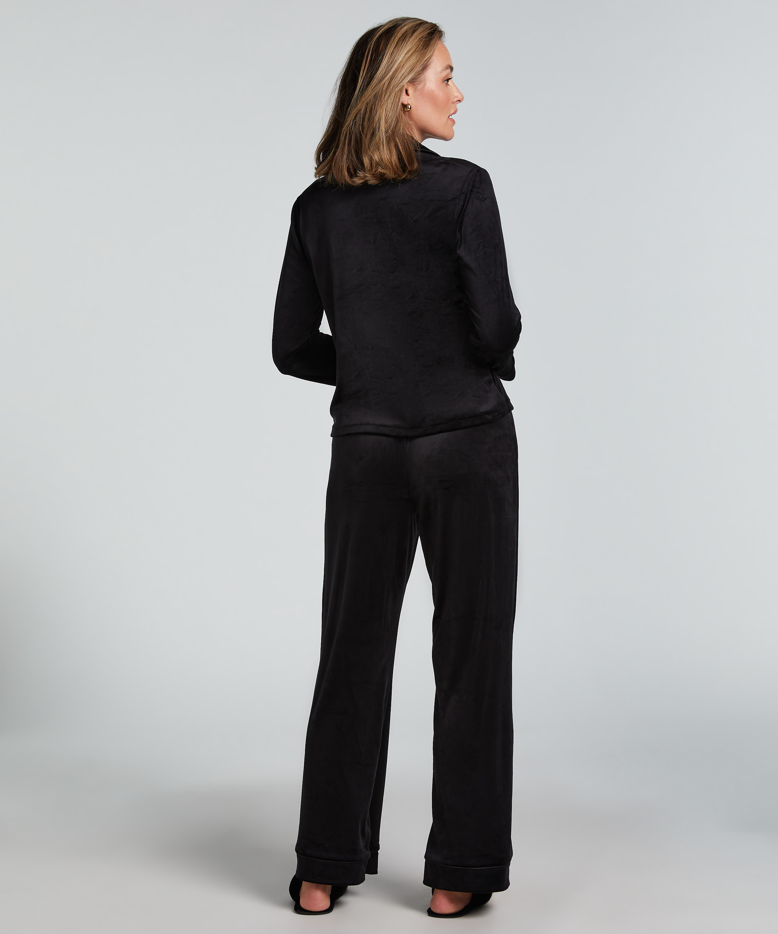 Lang&aelig;rmet velourjakke, Sort, main