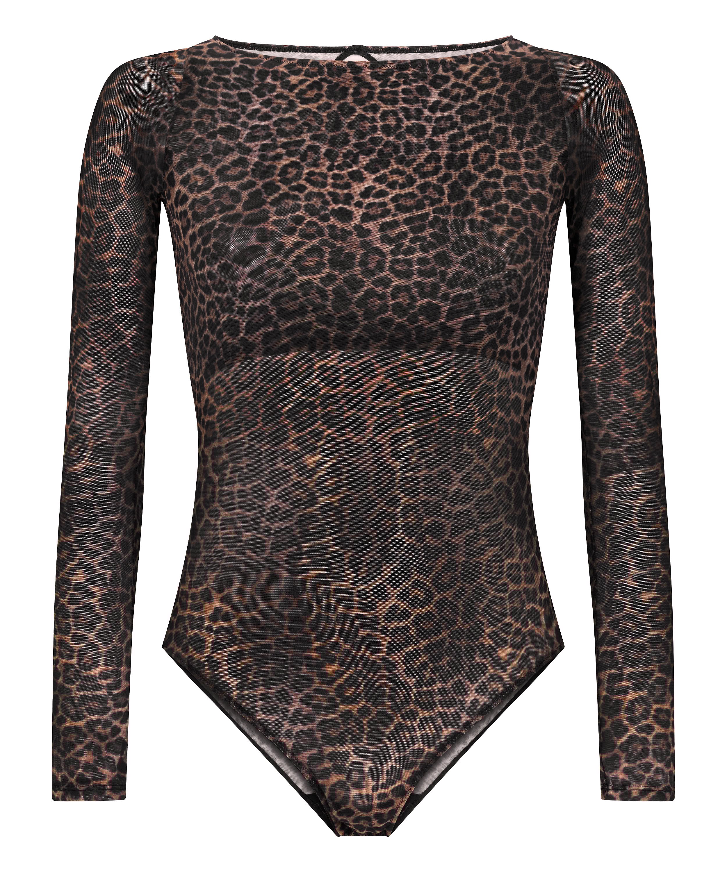 Tara Leopard langærmet body, Sort, main