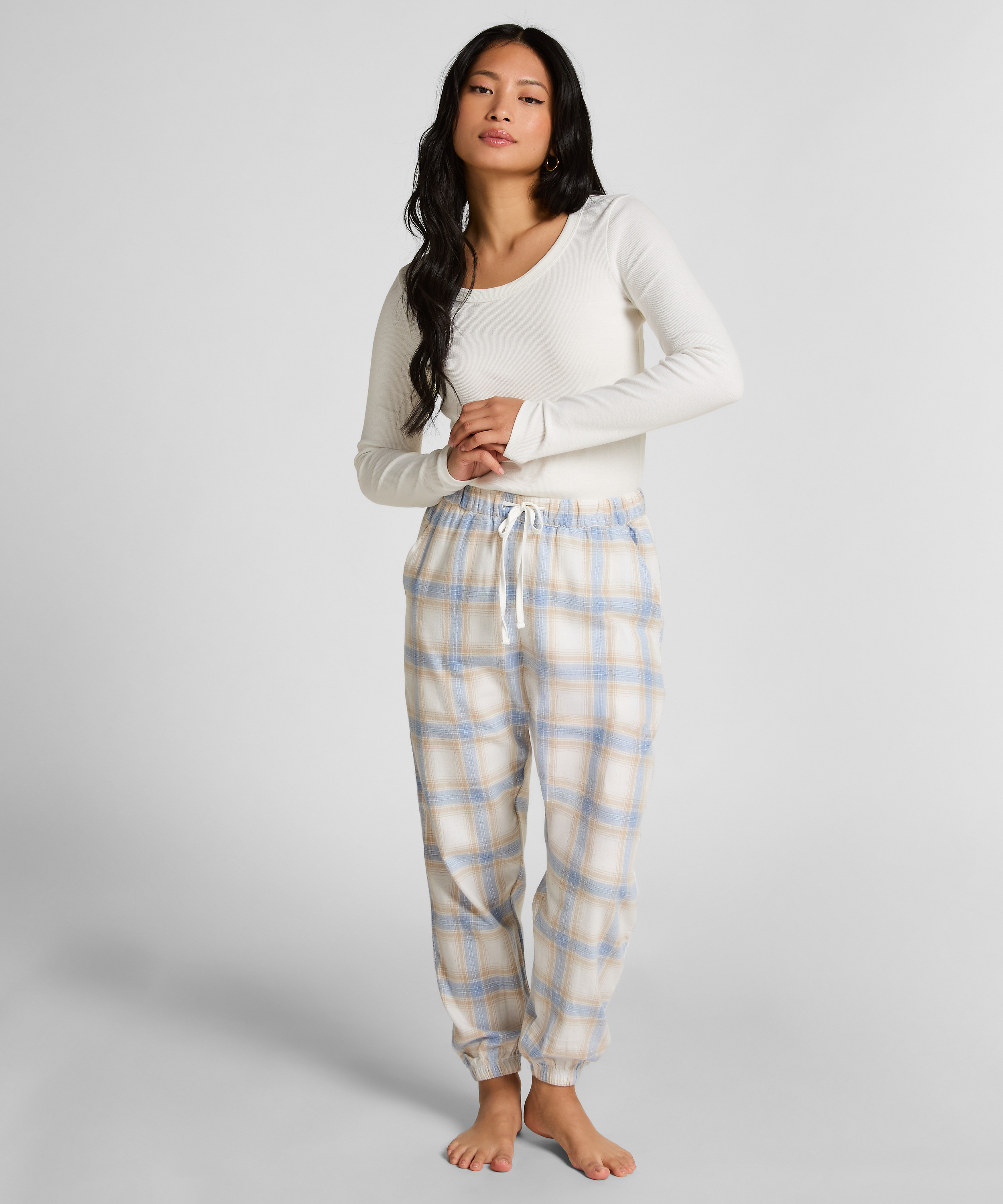Petite Twill ternede pyjamasbukser, Bl&aring;, main