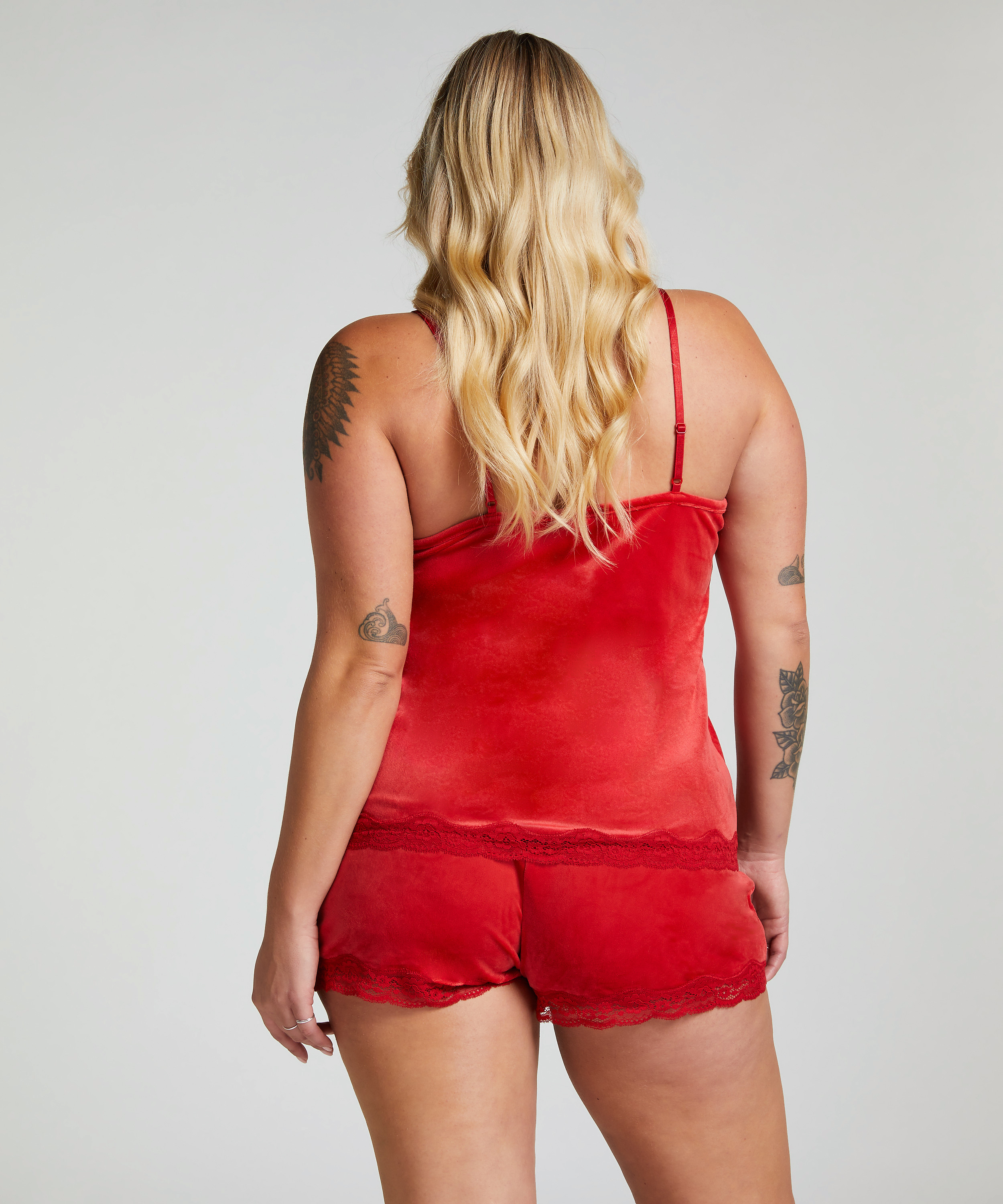 Cami top Velours Lace, Rød, main