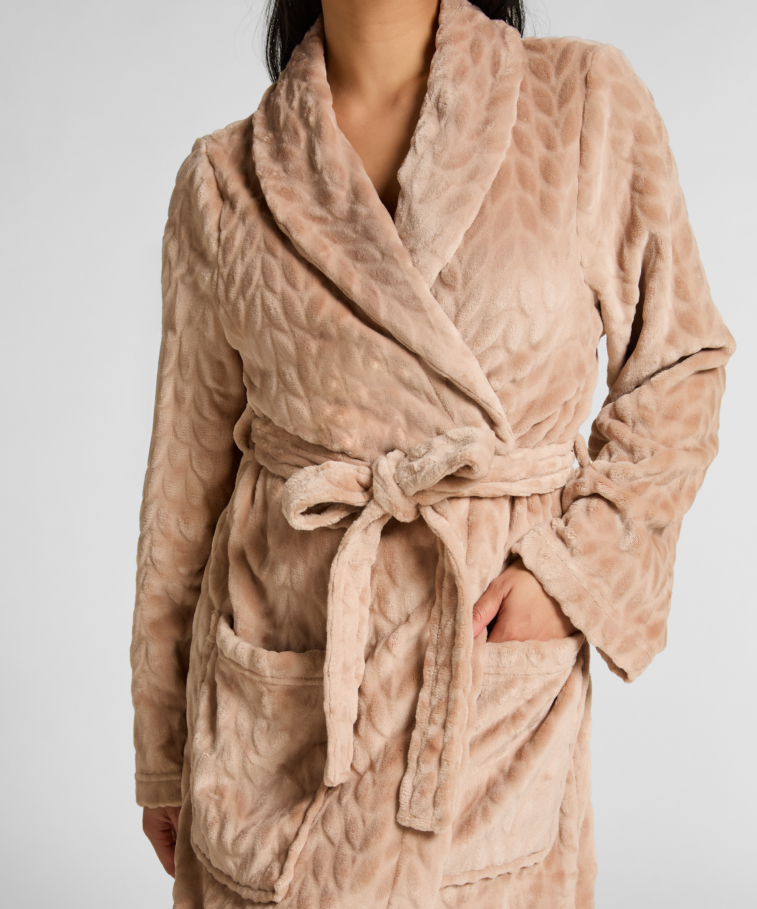 Kort fleece morgenkåbe, Beige, main
