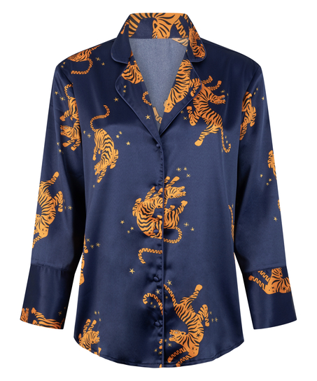 Langærmet satinjakke, Blå