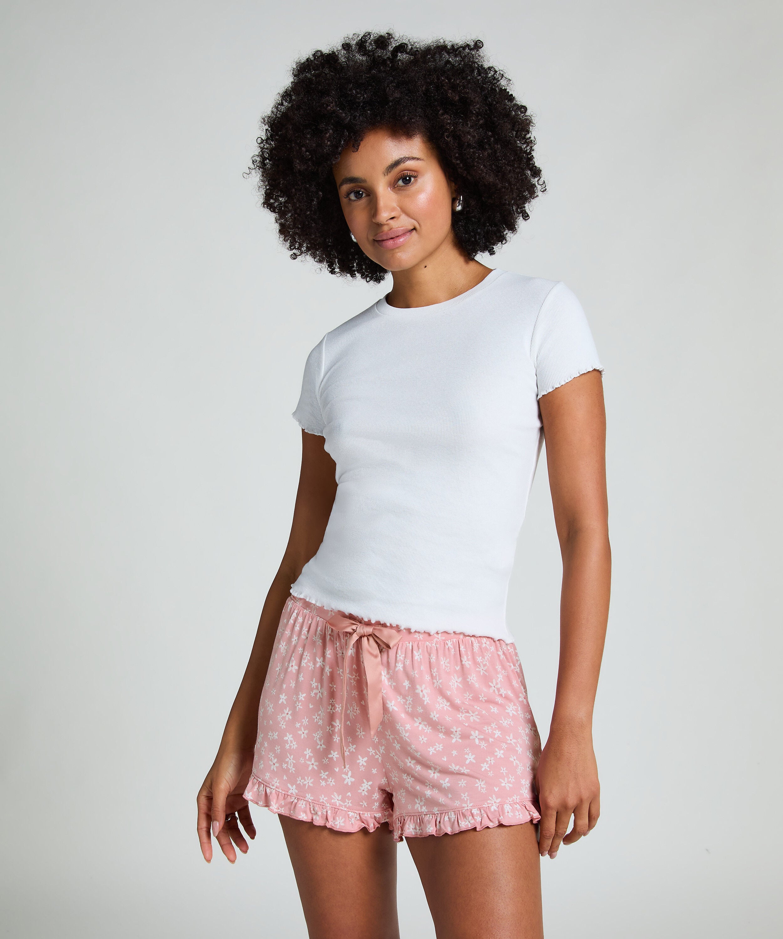 Jerseyshorts med flæse, Lyserød