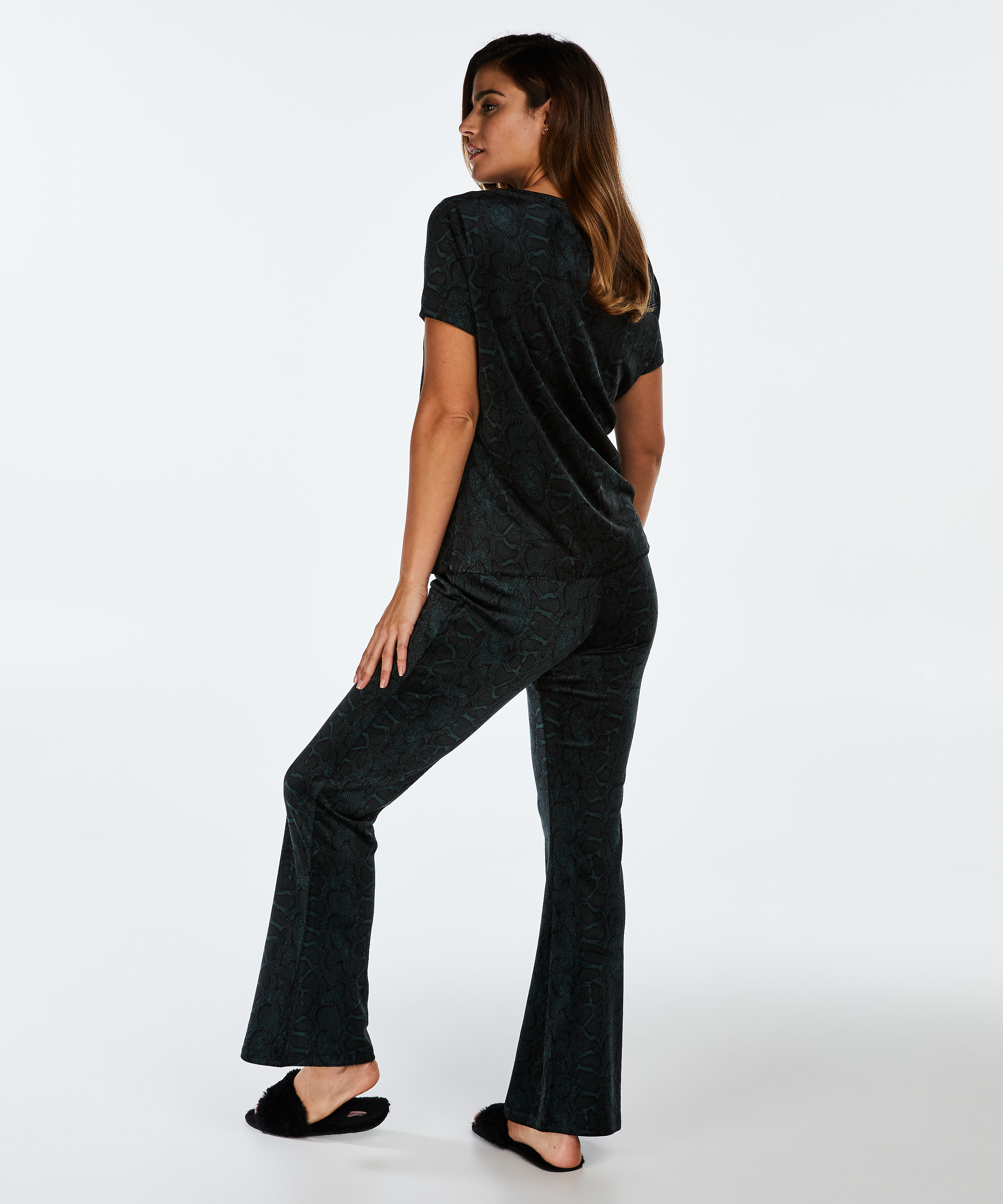 Flared Velours leggings, gr&oslash;n, main