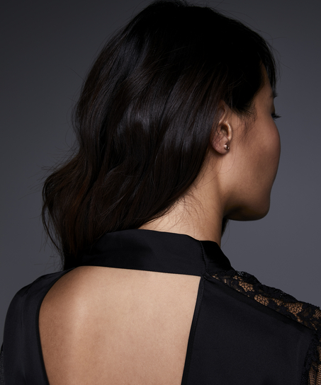 Flared Satin Lace kimono, Sort