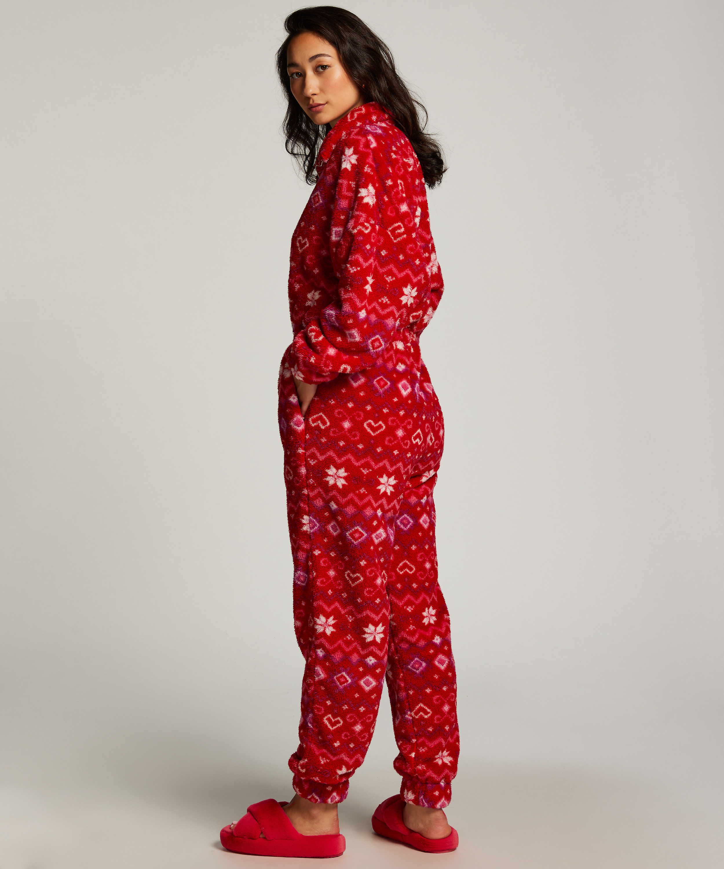 Onesie-jumpsuit fleece, Rød, main