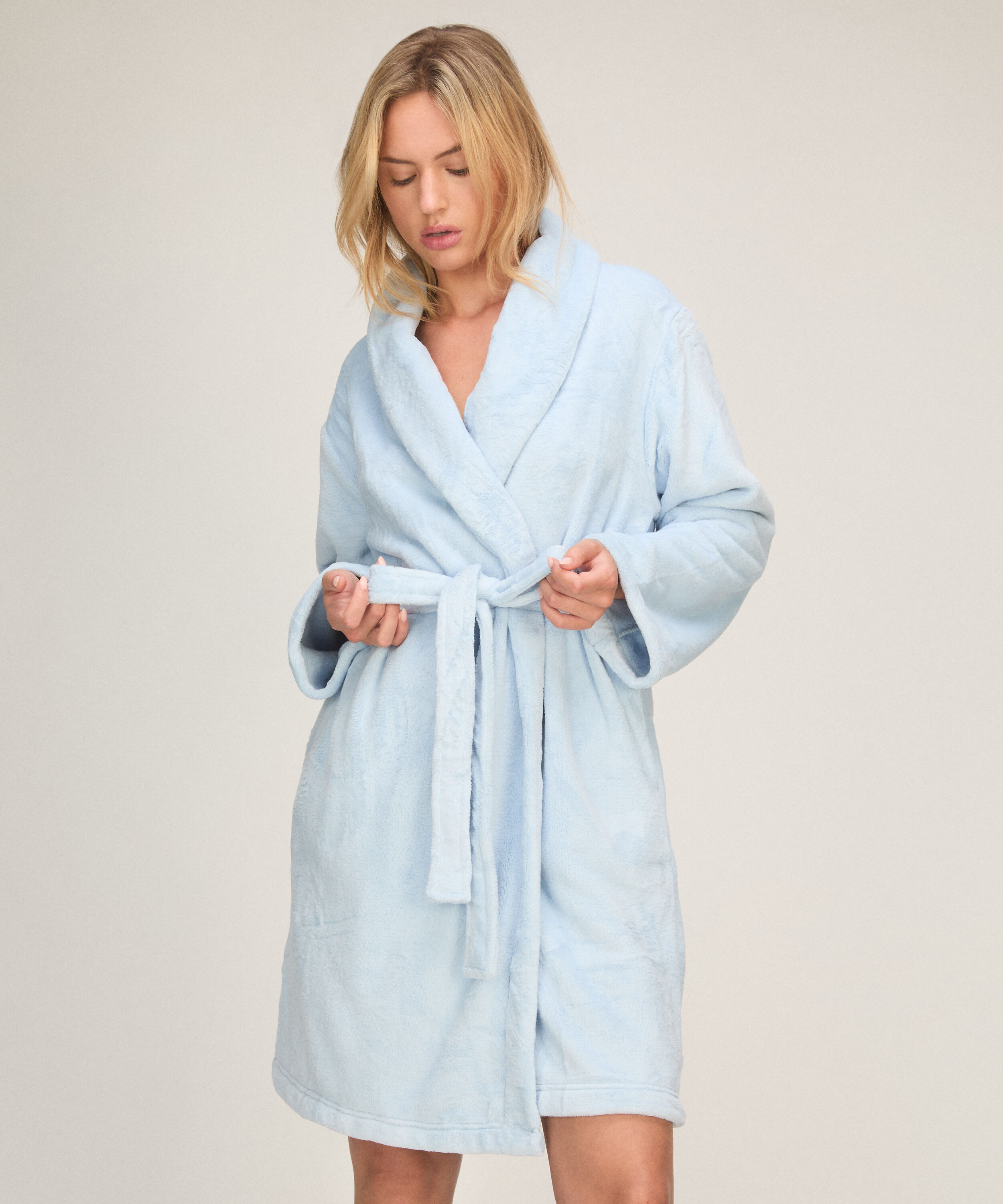 Morgenkåbe i fluffy fleece, Blå