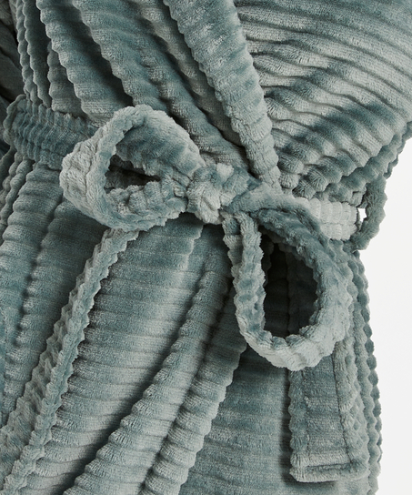 Kort ribstrikket badek&aring;be i fleece, Gr&oslash;n