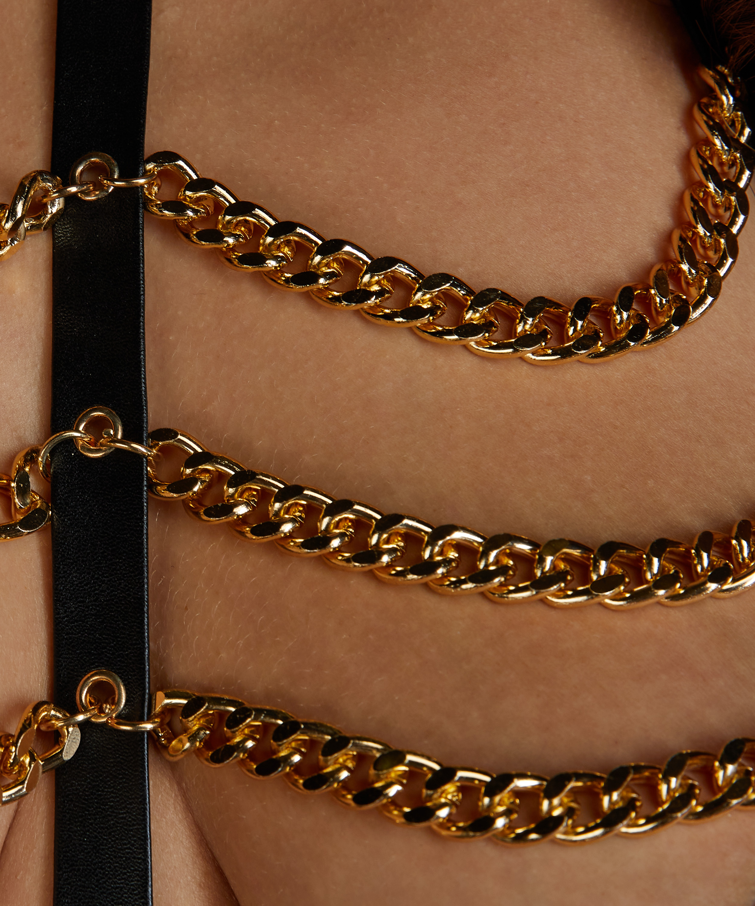 Kæde-bralette i kunstlæder, sort, main