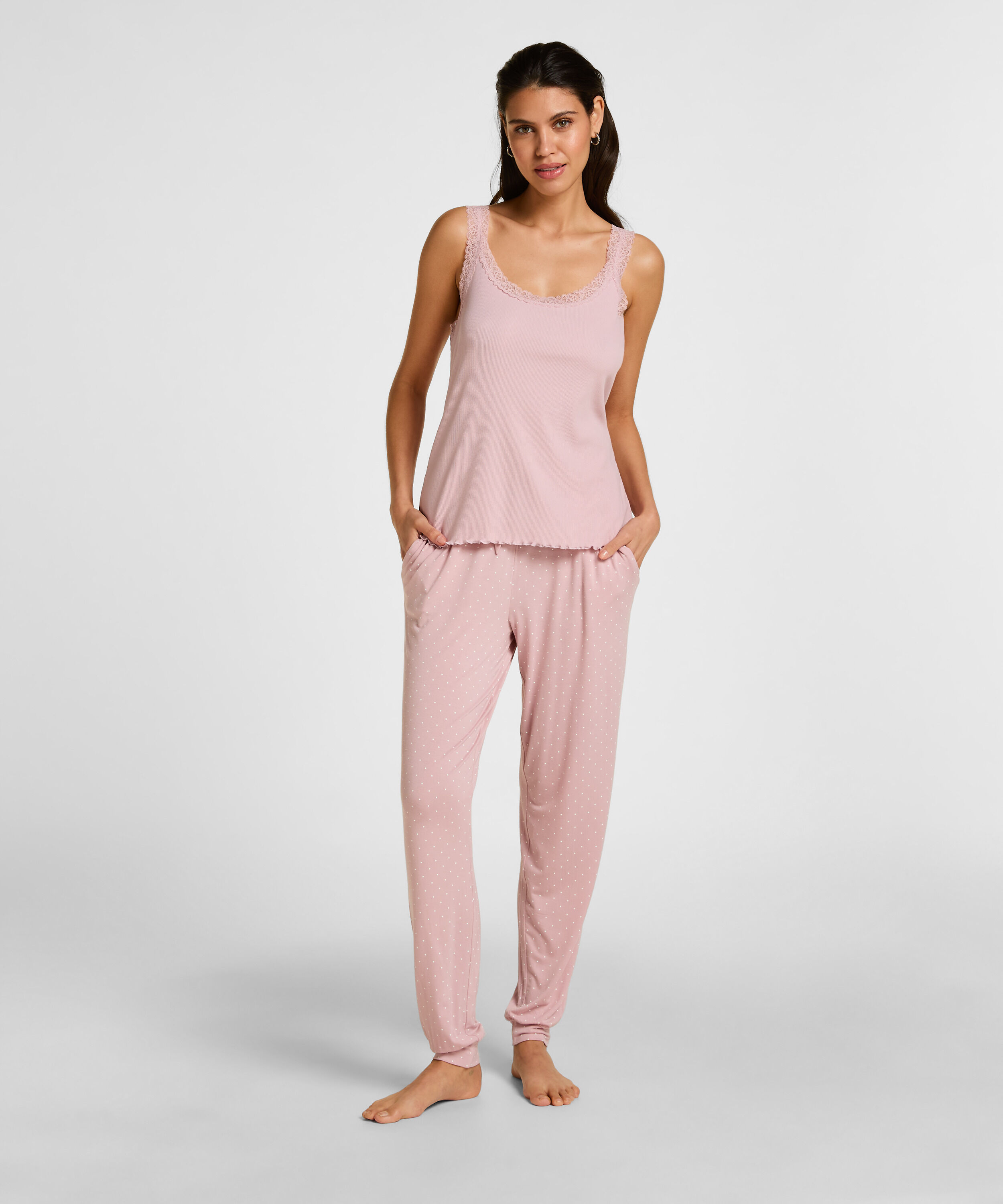 Ribbet Jersey Singlet med Blonder