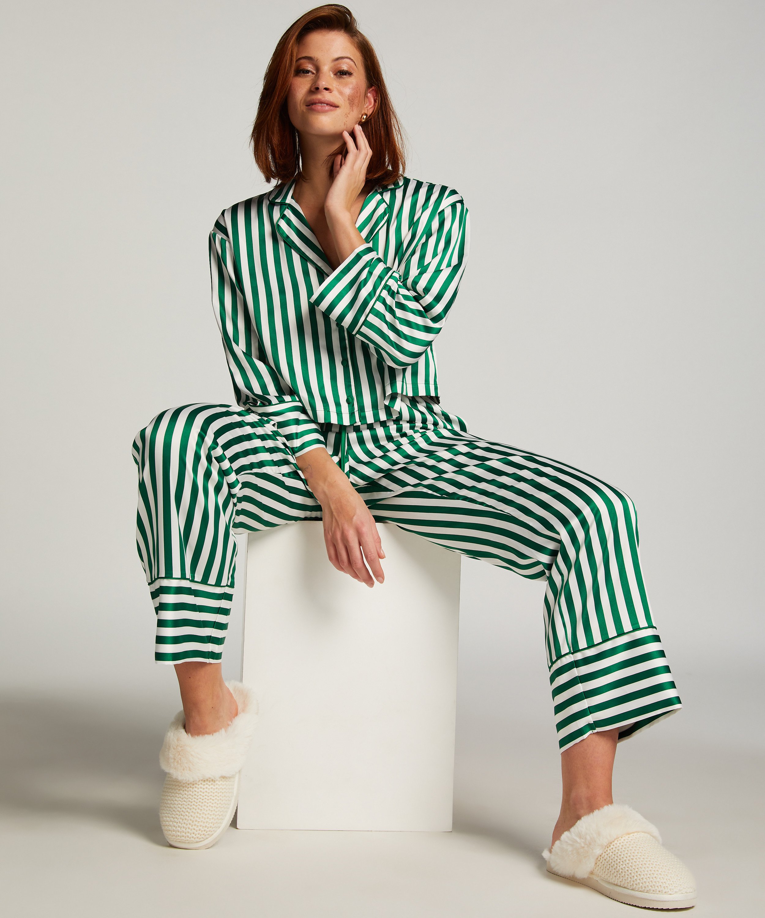 Langærmet satinjakke, Grøn, main