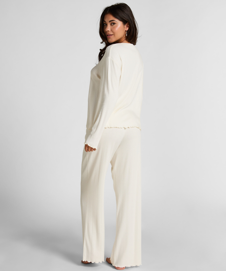 Pyjama Pant Loose Pointelle, Hvid