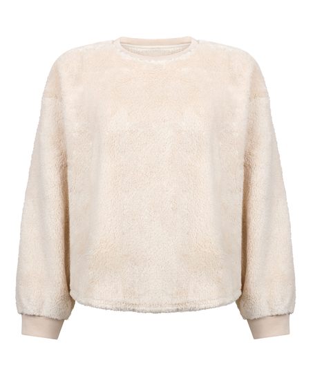 Langærmet top i blød fleece, Beige