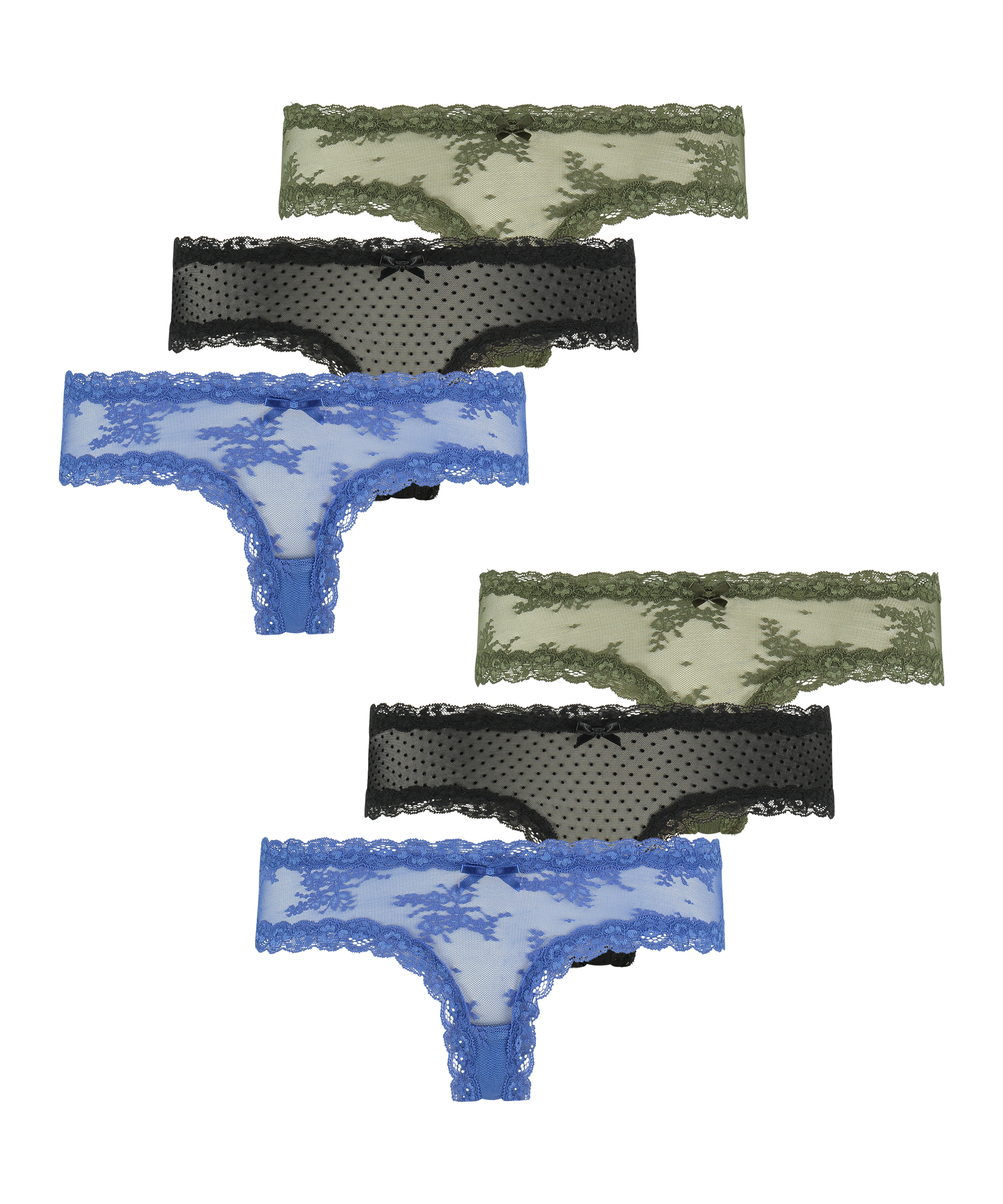 6-stykspakning V-shape Mesh brasiliansk trusse, blå, main