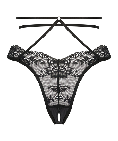 Roxanne brasiliansk trusse med åbent skridt, sort