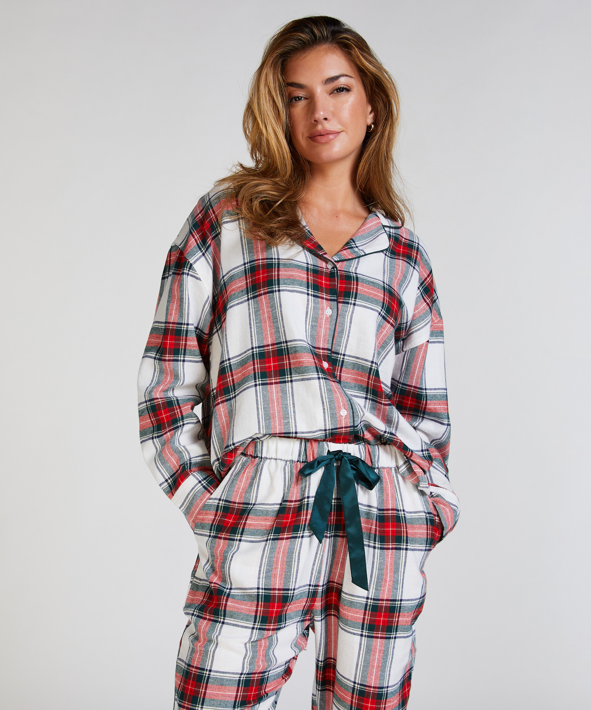 Pyjamastop af flonel, Hvid, main