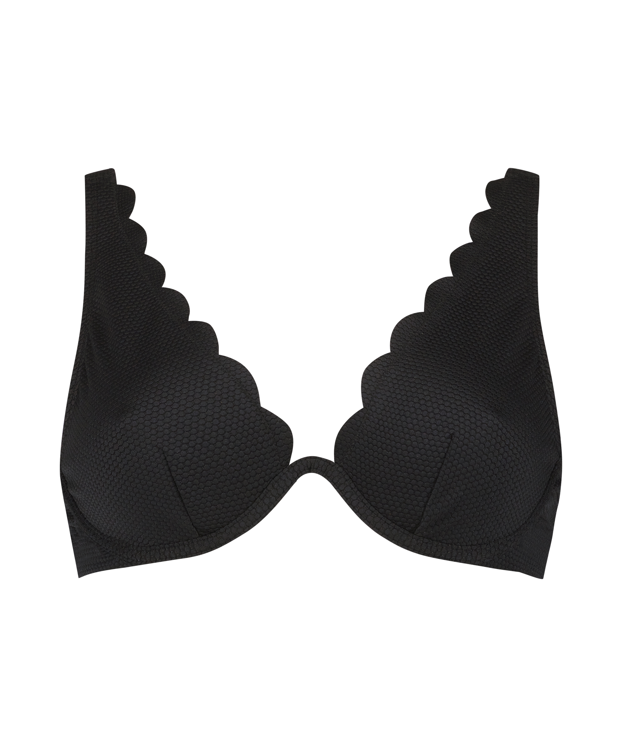 Ikke-formstøbt bikinitop med bøjle Scallop, sort, main