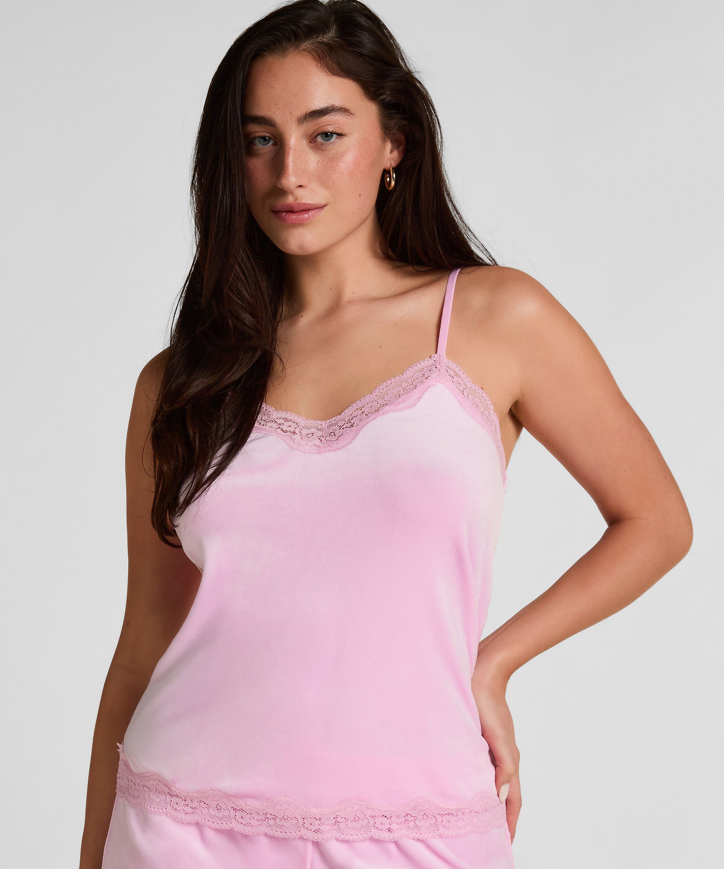 Cami top Velours Lace, Lyserød