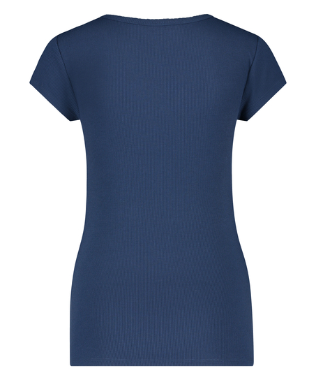 Pyjamastop korte ærmer rib, Blå