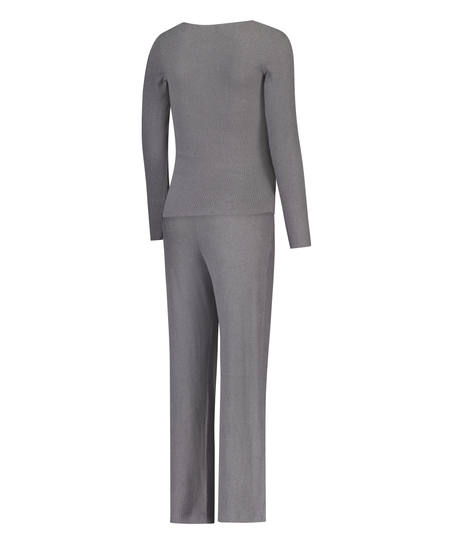 Pyjamassæt i børstet rib til gravide, Grå