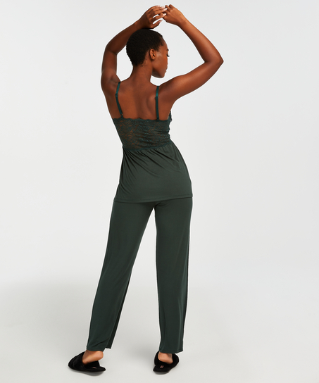 Vera pyjamass&aelig;t med blonder, gr&oslash;n