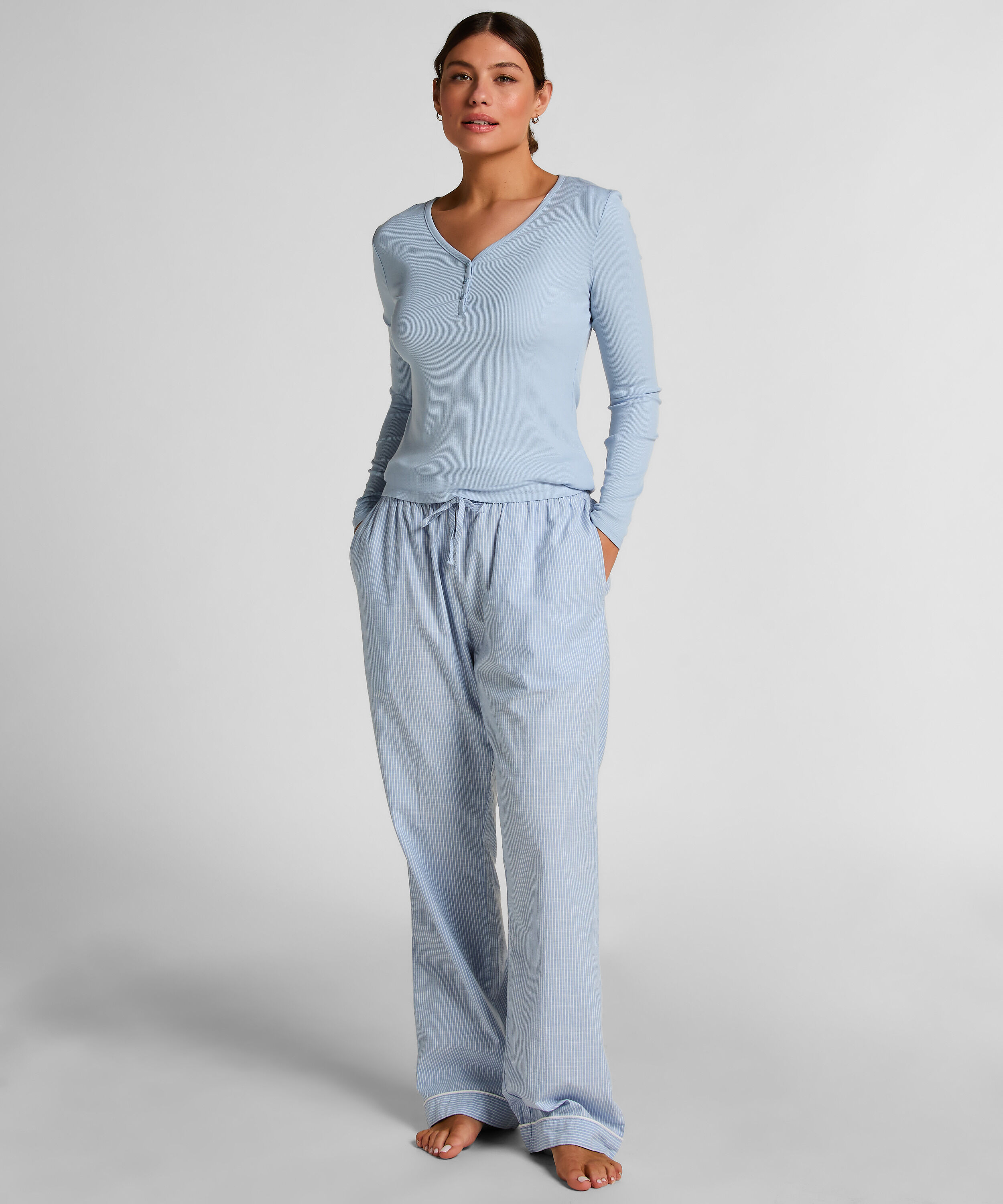 Langærmet pyjamastop Henley