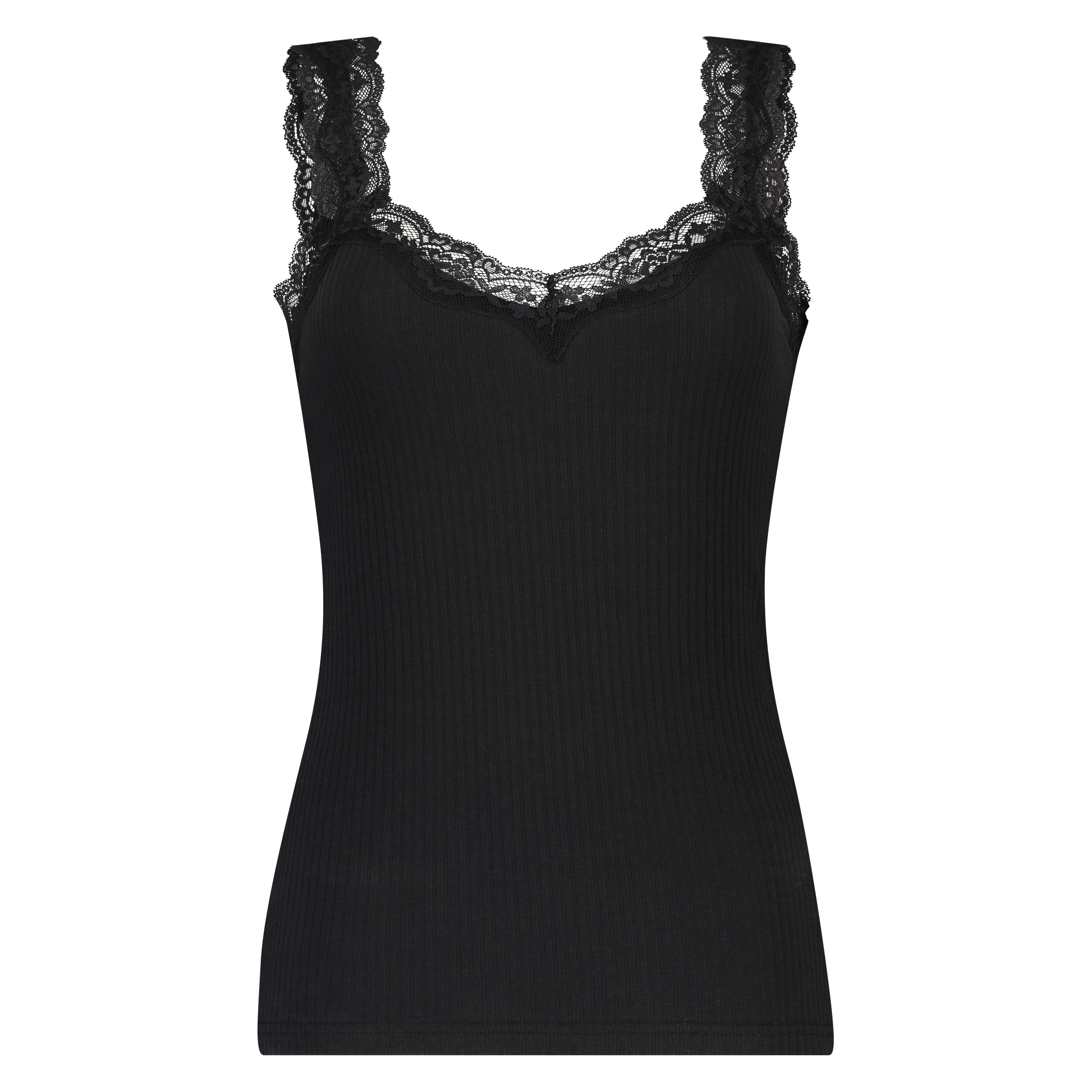 Top Rib Cami lace, Sort, main