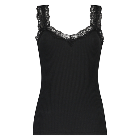 Top Rib Cami lace, Sort