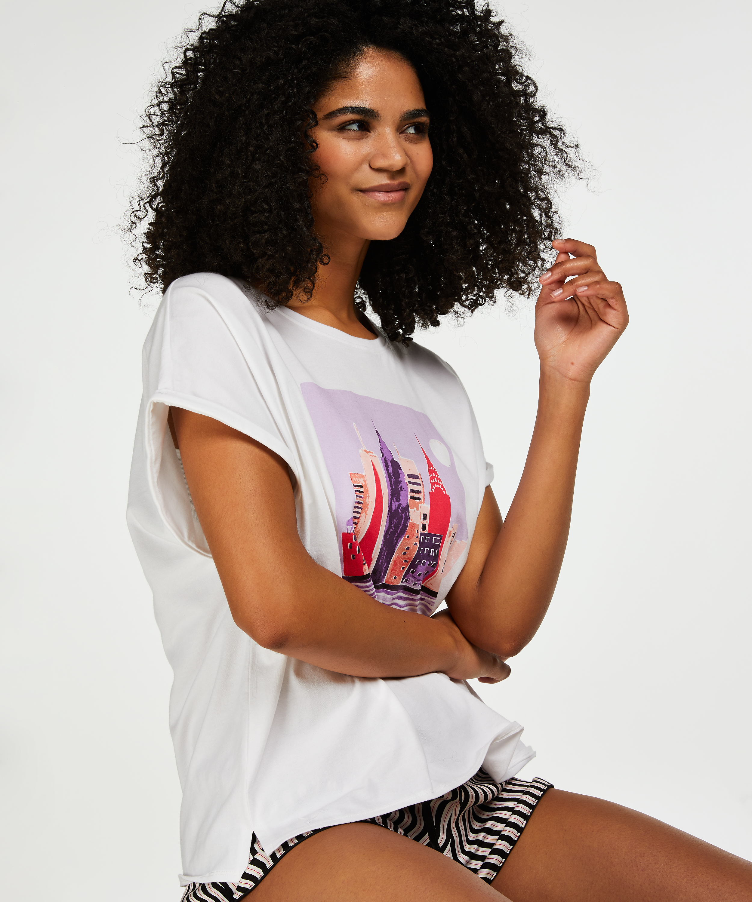 Pyjamastop korte ærmer, Hvid, main