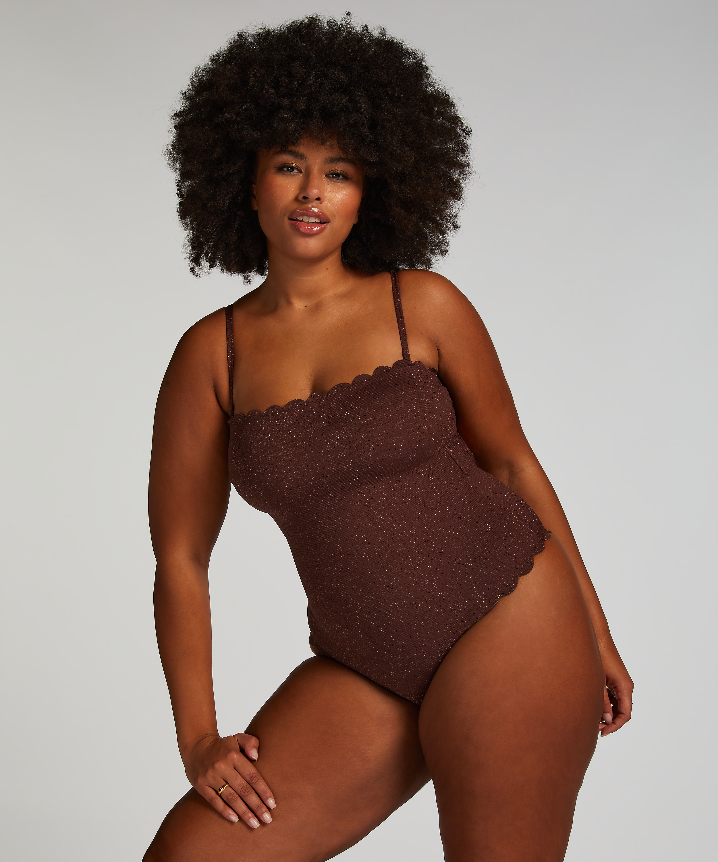 Badedragt Bandeau Scallop, Brown, main