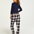 Twill Check Cuff pyjamasbukser, blå