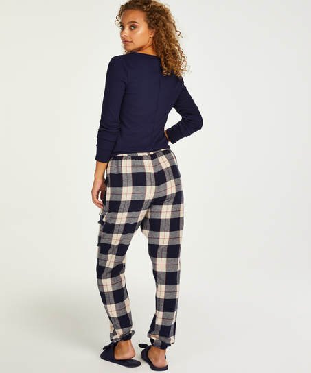 Twill Check Cuff pyjamasbukser, blå