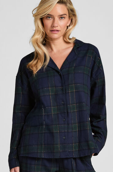 Hunkemöller Pyjamastop af flonel blå