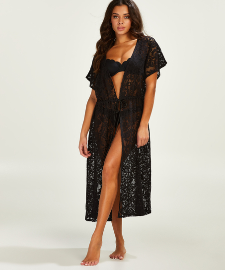 Lang tunika af blonder, sort