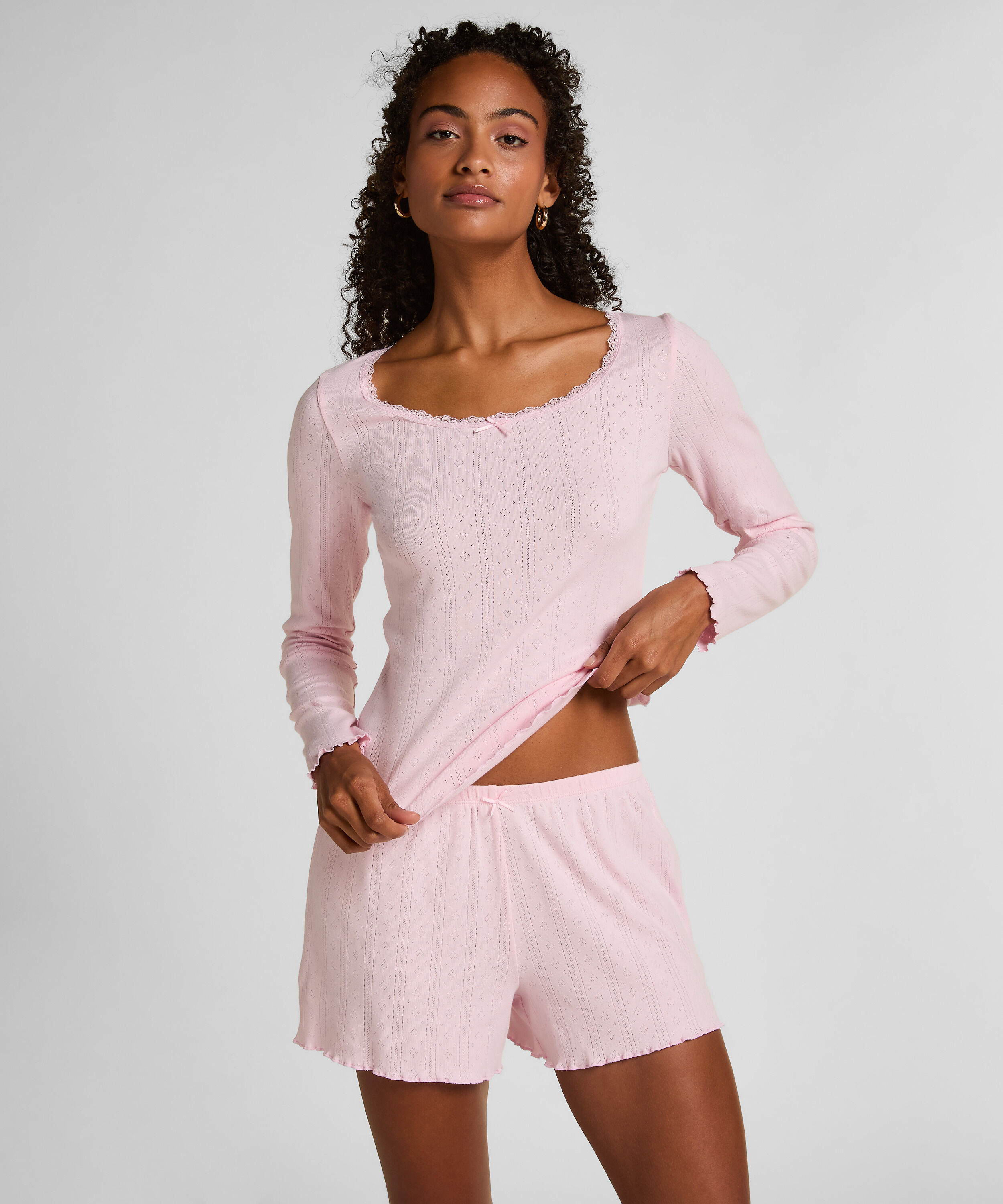 Pointelle shorts, Lyserød
