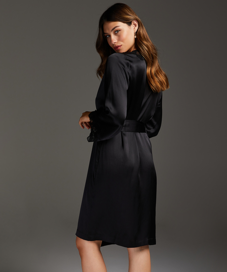 Kimono med silkeblonder, Sort