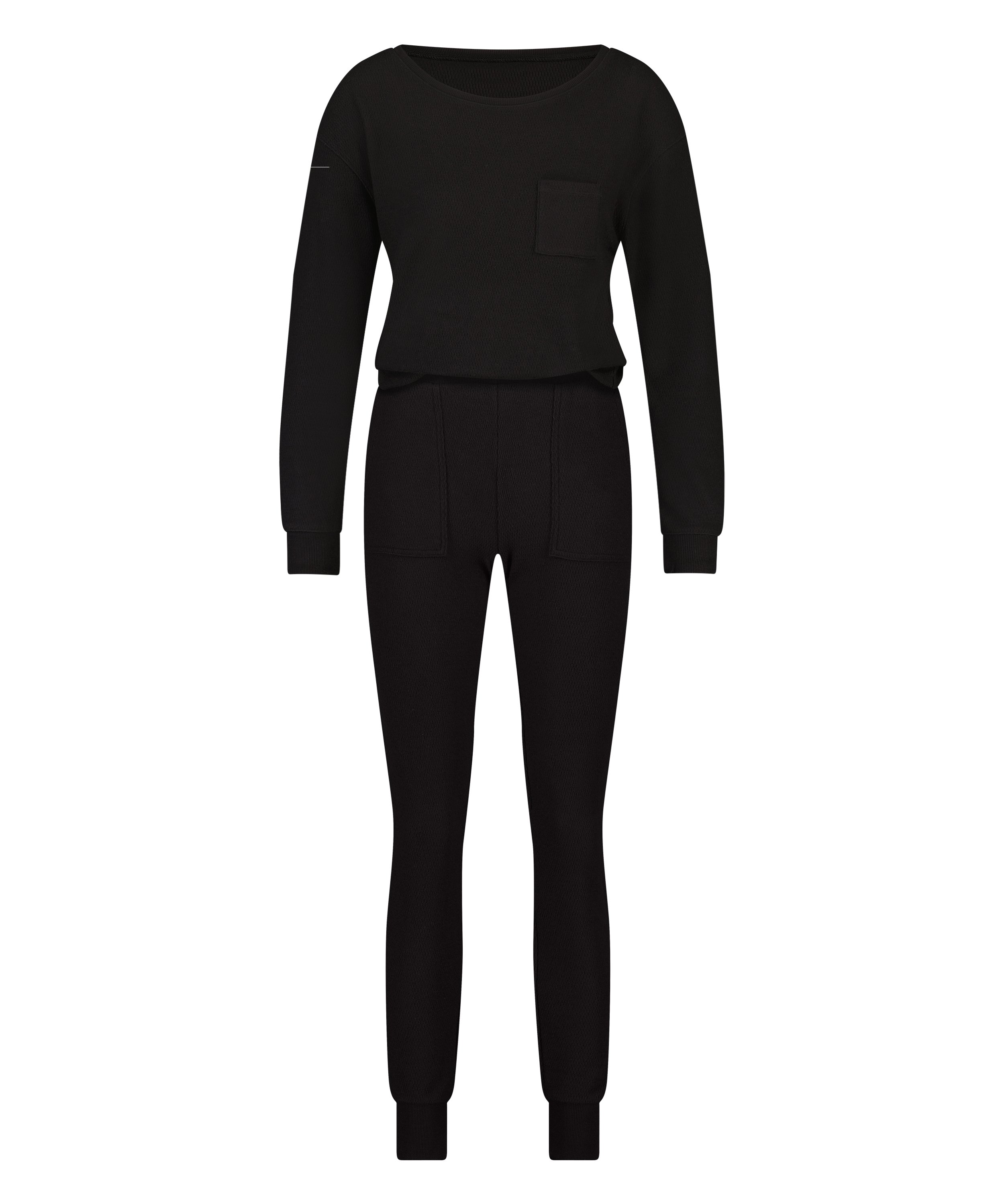 Pyjamasæt Waffle Placket, Sort, main